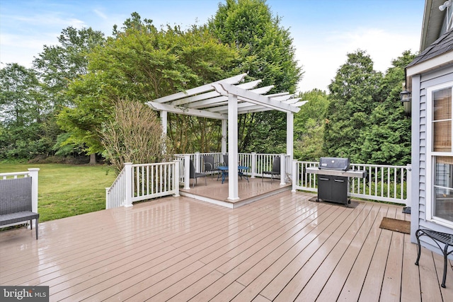 124 Kirschling Dr, Woolwich Twp, NJ 08085 - wooden terrace with a pergola, a lawn, and grilling area