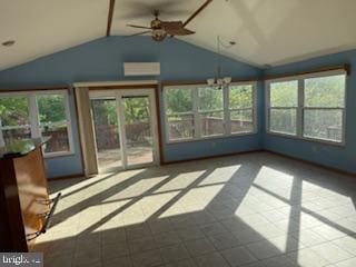 7686 Briar Ln, Pasadena, MD 21122 - unfurnished sunroom with vaulted ceiling, ceiling fan, healthy amount of natural light, and a chandelier
