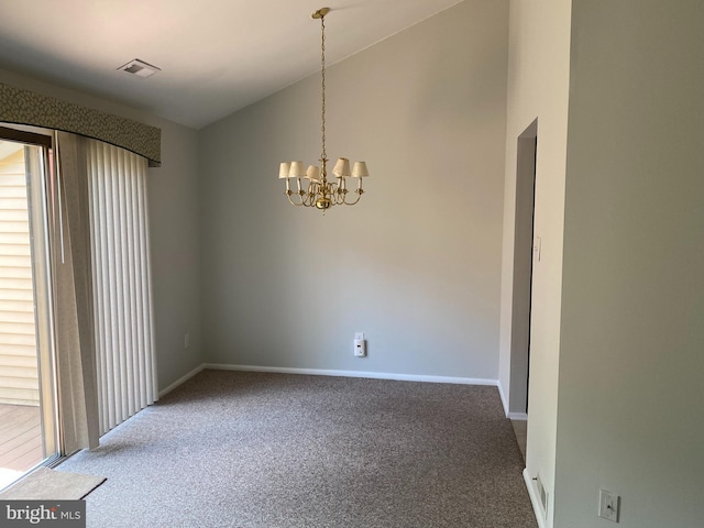 402 Cypress Point Cir, Mount Laurel, NJ 08054 - carpeted spare room featuring lofted ceiling, a chandelier, and baseboards