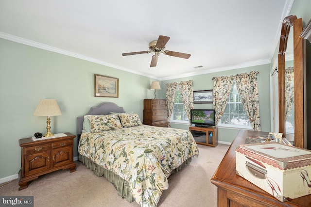 14 Baron Ct, Stafford, VA 22554 - bedroom featuring light colored carpet, crown molding, baseboards, and a ceiling fan
