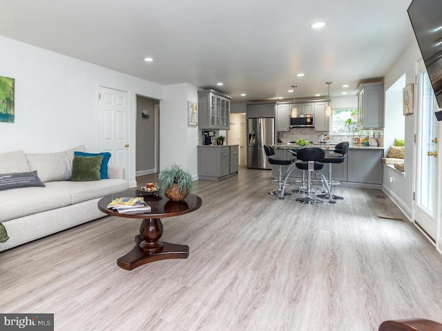 256 Rock Run Rd, Yardley, PA 19067 - living area with recessed lighting, light wood-type flooring, and baseboards