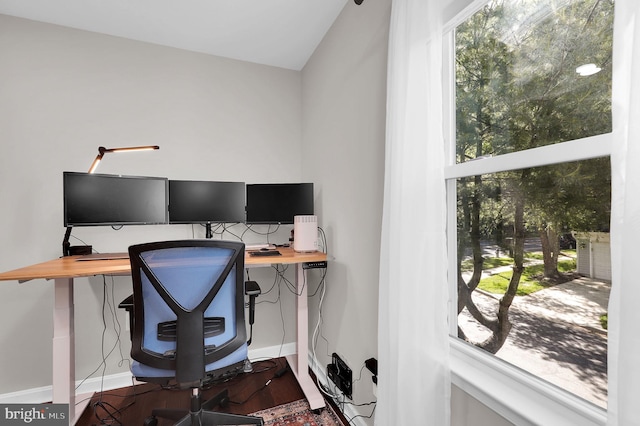 14901 Running Ridge Ln, Silver Spring, MD 20906 - home office with wood finished floors, baseboards, and lofted ceiling