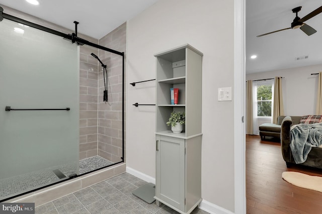 14901 Running Ridge Ln, Silver Spring, MD 20906 - full bathroom with a stall shower, a ceiling fan, recessed lighting, and baseboards