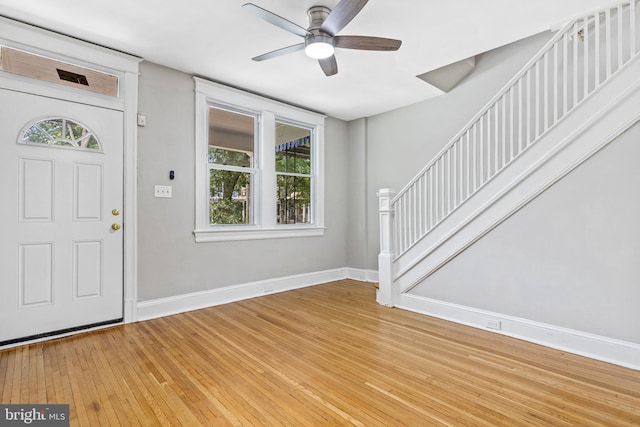 616 Hamilton St NW, Washington, DC 20011 - entrance foyer with stairway, ceiling fan, healthy amount of natural light, and light wood-type flooring