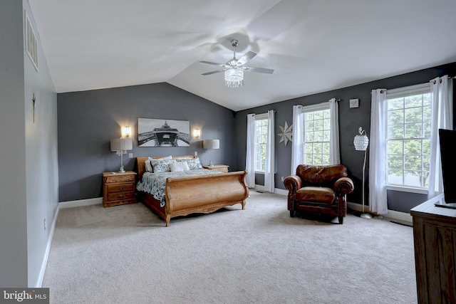 6224 Parkview Ct, Elkridge, MD 21075 - carpeted bedroom featuring vaulted ceiling, baseboards, and ceiling fan