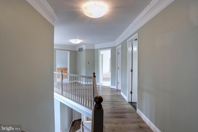 6224 Parkview Ct, Elkridge, MD 21075 - corridor featuring ornamental molding, baseboards, and wood finished floors