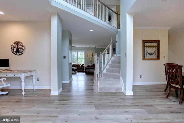 6224 Parkview Ct, Elkridge, MD 21075 - entryway featuring stairs, wood finished floors, baseboards, and recessed lighting
