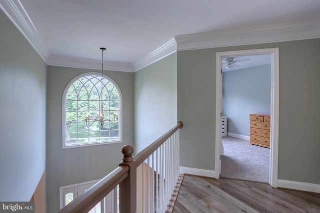 6224 Parkview Ct, Elkridge, MD 21075 - corridor with an upstairs landing, crown molding, wood finished floors, and baseboards