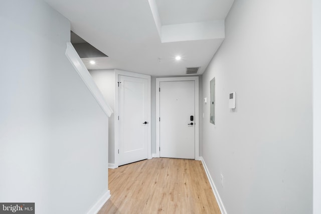 2639 Cecil B Moore Ave, Philadelphia, PA 19121 - corridor with light wood finished floors, baseboards, recessed lighting, and electric panel