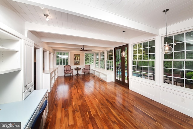 3195 Pelham Pl, Doylestown, PA 18902 - unfurnished sunroom with wood finished floors and wood ceiling with exposed beams