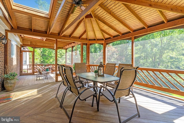 10060 Hampton Rd, Fairfax Station, VA 22039 - sunroom / solarium featuring outdoor dining space, a skylight, ceiling fan, and plenty of natural light