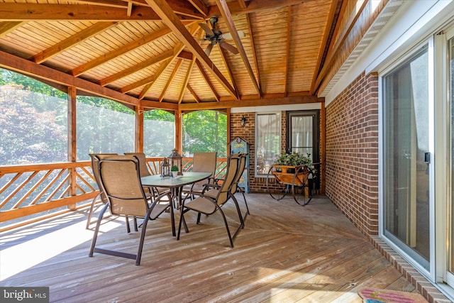 10060 Hampton Rd, Fairfax Station, VA 22039 - sunroom featuring outdoor dining space, a ceiling fan, and vaulted ceiling