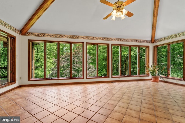 10060 Hampton Rd, Fairfax Station, VA 22039 - unfurnished sunroom featuring tile patterned floors, beamed ceiling, and high vaulted ceiling