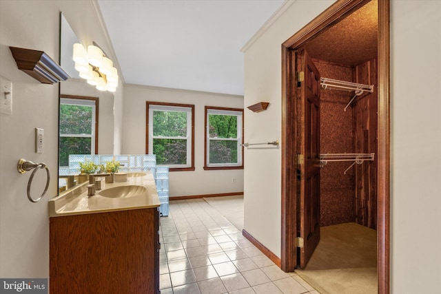 10060 Hampton Rd, Fairfax Station, VA 22039 - bathroom with double vanity, tile patterned floors, and crown molding