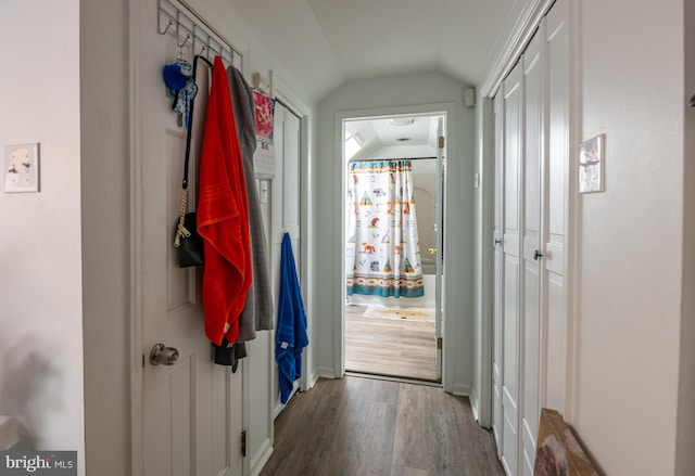 935 Grove St, Reading, PA 19605 - doorway to outside with vaulted ceiling and wood finished floors