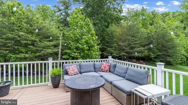 661 Claiborne Road, North East, MD 21901 - wooden terrace featuring an outdoor living space and a lawn