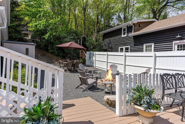 34 S Lake Dr, Lake Harmony, PA 18624 - wooden deck featuring an outdoor fire pit