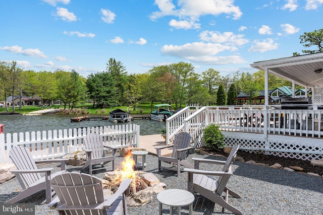 34 S Lake Dr, Lake Harmony, PA 18624 - view of patio / terrace with an outdoor fire pit and a deck with water view