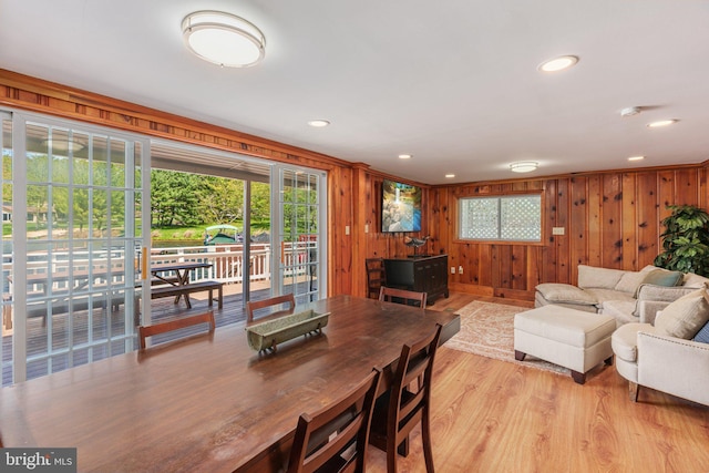 34 S Lake Dr, Lake Harmony, PA 18624 - dining room featuring healthy amount of natural light, wood walls, light wood finished floors, and recessed lighting