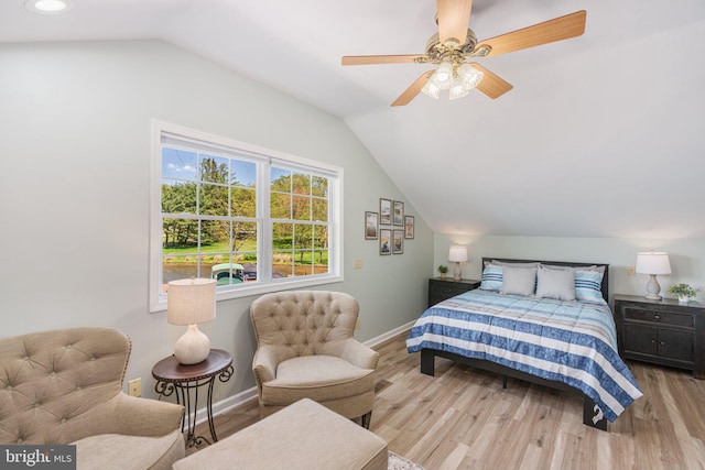 34 S Lake Dr, Lake Harmony, PA 18624 - bedroom with lofted ceiling, wood finished floors, baseboards, ceiling fan, and recessed lighting