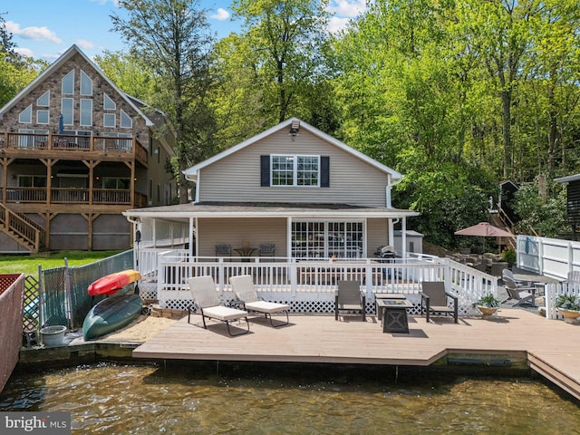 34 S Lake Dr, Lake Harmony, PA 18624 - rear view of property with a deck with water view and a fenced backyard