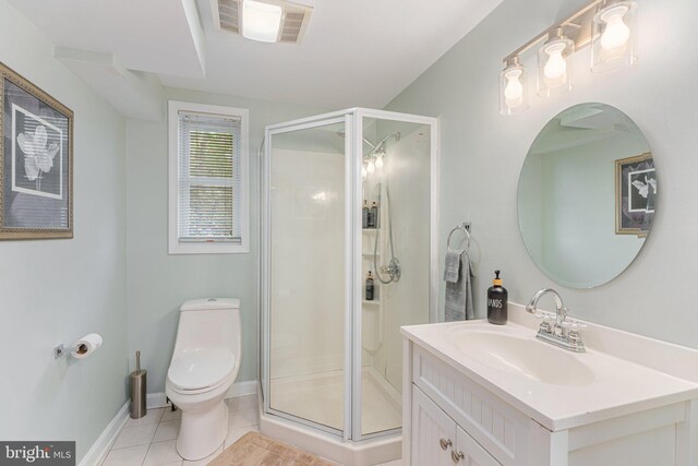 34 S Lake Dr, Lake Harmony, PA 18624 - full bath with toilet, a stall shower, vanity, and tile patterned flooring