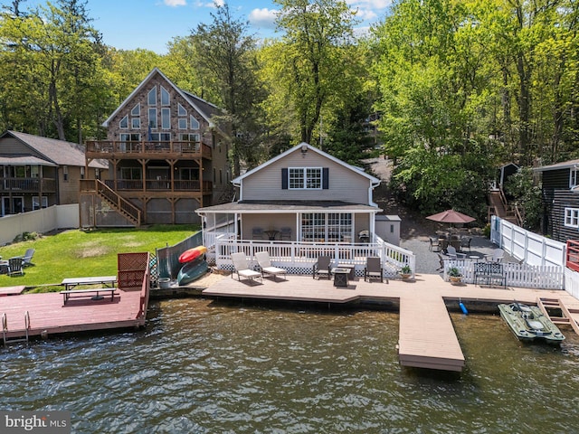 34 S Lake Dr, Lake Harmony, PA 18624 - dock featuring a deck with water view and stairway