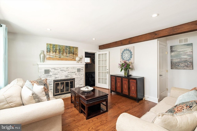 153 Sheridan Rd, Hamilton, NJ 08619 - living room with wood finished floors, a stone fireplace, and recessed lighting