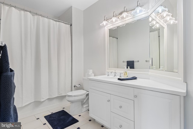 7 Chaville Way, Greenville, DE 19807 - bathroom with toilet, tile patterned flooring, vanity, and shower / bath combination with curtain