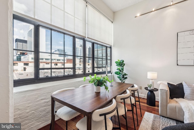 2429 Locust St Unit 504, Philadelphia, PA 19103 - dining area featuring plenty of natural light, wood finished floors, a towering ceiling, and a city view
