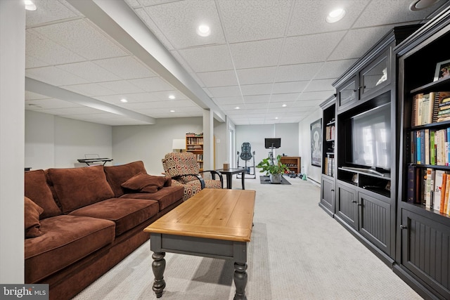 246 Honey Hollow Ln, Chalfont, PA 18914 - living area with light carpet, a drop ceiling, and recessed lighting