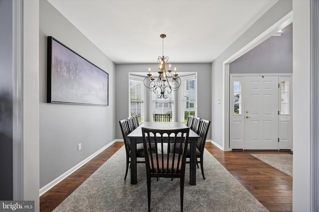246 Honey Hollow Ln, Chalfont, PA 18914 - dining room featuring a chandelier, dark wood-type flooring, and baseboards