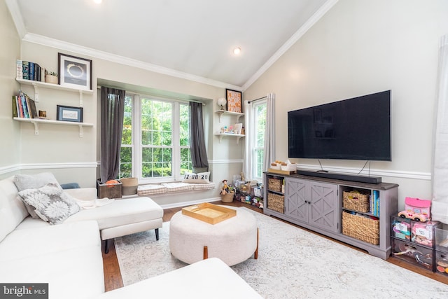 534 Country Club Dr, Lansdale, PA 19446 - living room with wood finished floors, ornamental molding, lofted ceiling, and recessed lighting