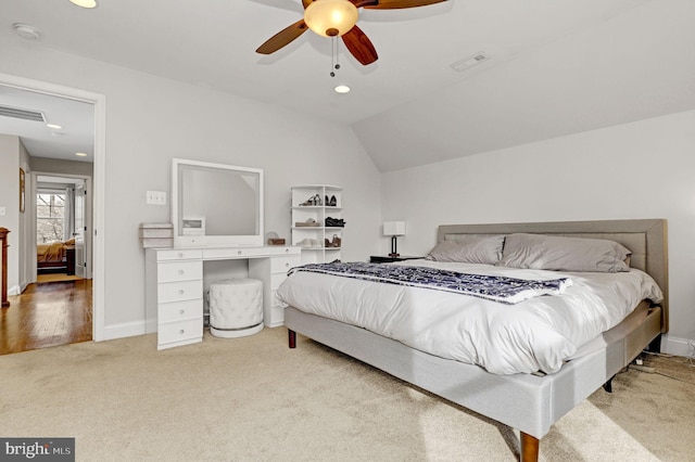 11214 Midvale Rd, Kensington, MD 20895 - carpeted bedroom with recessed lighting, baseboards, vaulted ceiling, and a ceiling fan