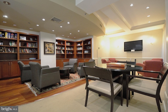 1500 Chestnut St Unit 20K, Philadelphia, PA 19102 - dining area with recessed lighting, light wood-style flooring, and crown molding
