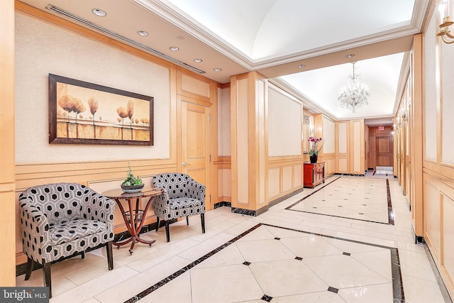 1500 Chestnut St Unit 20K, Philadelphia, PA 19102 - common area featuring a decorative wall, vaulted ceiling, and recessed lighting