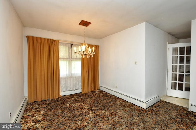 19 Rose Ave, Maple Shade, NJ 08052 - carpeted spare room with a baseboard heating unit and a chandelier