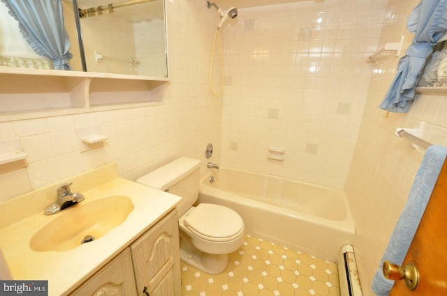 19 Rose Ave, Maple Shade, NJ 08052 - full bath featuring tile walls, shower / washtub combination, toilet, vanity, and a baseboard radiator