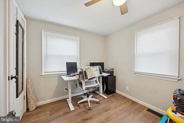 7 Neeld Ln, Aston, PA 19014 - office space featuring wood finished floors, ceiling fan, baseboards, and healthy amount of natural light