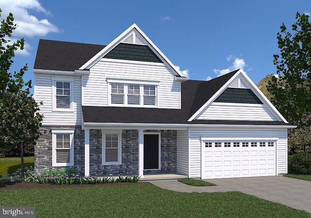 0 Marys Way, Harrisburg, PA 17112 - view of front of property with stone siding, an attached garage, concrete driveway, and a front yard