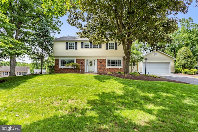 13704 Beret Pl, Silver Spring, MD 20906 - colonial home featuring driveway, brick siding, an outbuilding, an attached garage, and a front lawn
