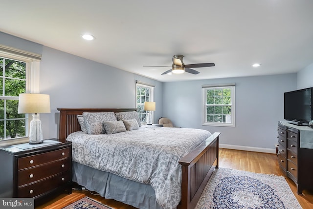 13704 Beret Pl, Silver Spring, MD 20906 - bedroom featuring light wood-style floors, baseboards, a ceiling fan, and recessed lighting