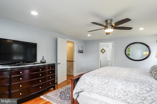 13704 Beret Pl, Silver Spring, MD 20906 - bedroom featuring light wood-style flooring, recessed lighting, ceiling fan, and baseboards
