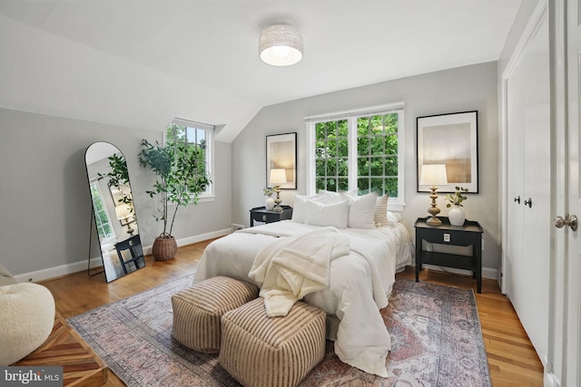 711 Avon Pl, Alexandria, VA 22314 - bedroom featuring lofted ceiling, baseboards, and wood finished floors