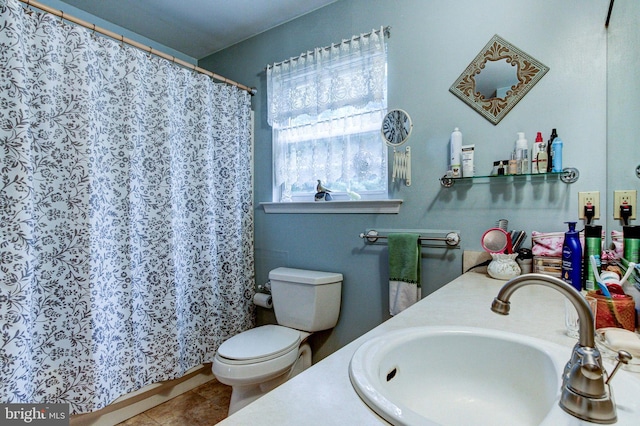 56 Zachary Dr, Chalfont, PA 18914 - bathroom featuring toilet, tile patterned flooring, curtained shower, and vanity