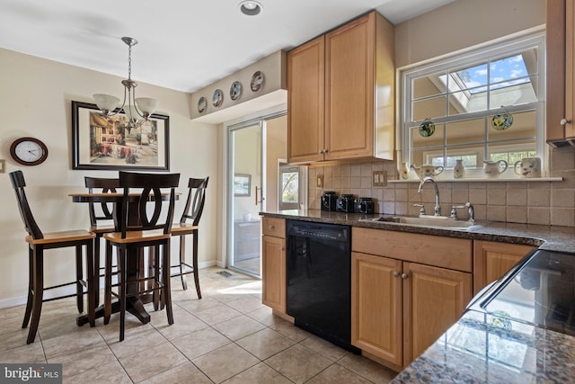 1908 Sterigere St, Eagleville, PA 19403 - kitchen with dishwasher, tasteful backsplash, a chandelier, a sink, and healthy amount of natural light