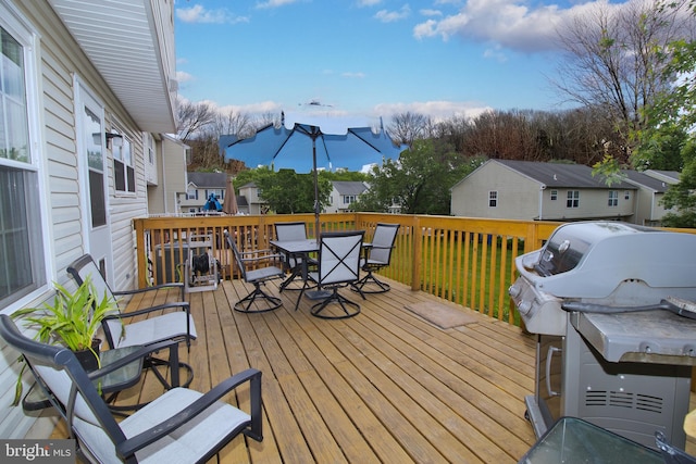 113 Megan Cir, Chalfont, PA 18914 - wooden deck with outdoor dining area, a residential view, and grilling area