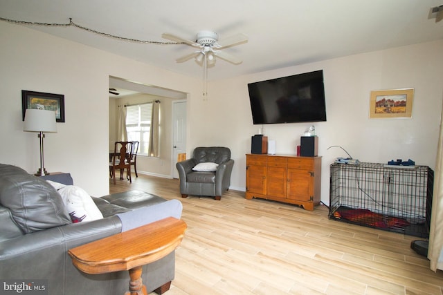 113 Megan Cir, Chalfont, PA 18914 - living room with ceiling fan, light wood-style floors, and baseboards