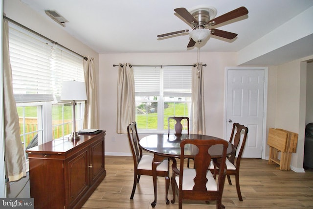 113 Megan Cir, Chalfont, PA 18914 - dining area with baseboards, light wood finished floors, and a ceiling fan
