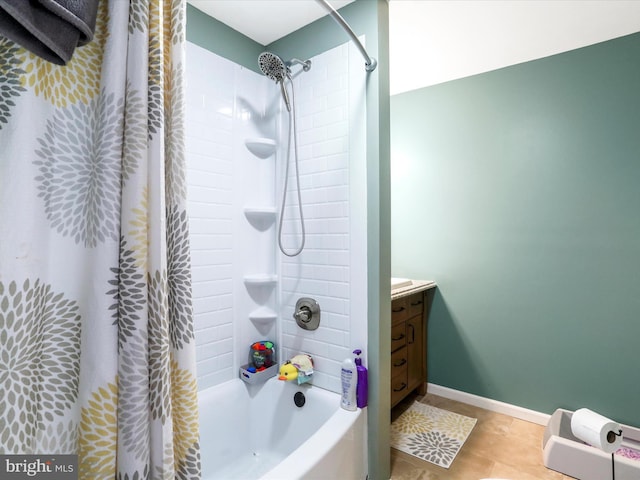 280 Champwood Ridge Ct, Keyser, WV 26726 - full bath with shower / bath combination with curtain, vanity, baseboards, and tile patterned flooring
